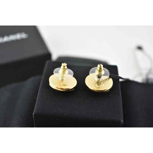 Chanel 21S Gold Black Chain Link CC Logo Large Dangle Statement Stud Earrings - Picture 10 of 12